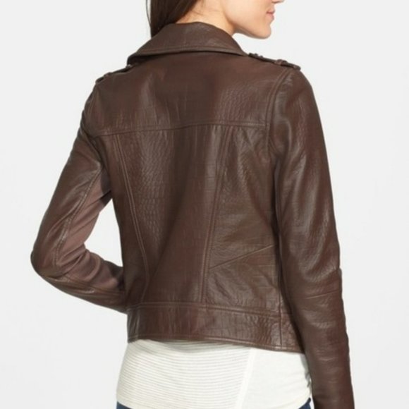 Trouve Leather Moto Jacket Brown - Picture 2 of 5